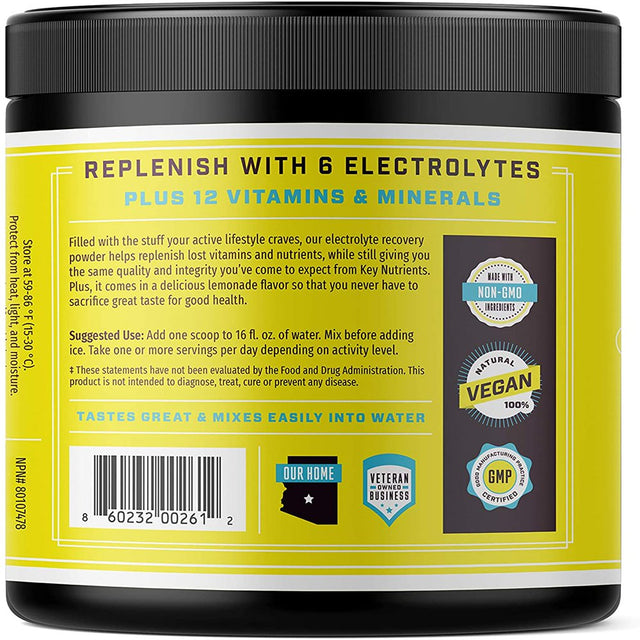 Key Nutrients Electrolytes Powder - Refreshing Lemonade Electrolyte Drink Mix - $0.44 / Unit - Hydration Powder - No Sugar, No Calories - 90 Servings