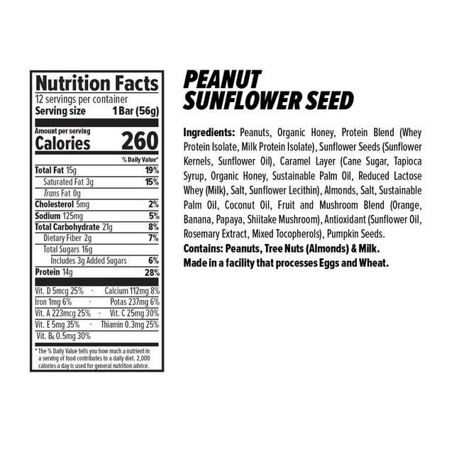 Honey Stinger Nut + Seed Bar, Peanut and Sunflower Seed, 16G Protein, 12 Count