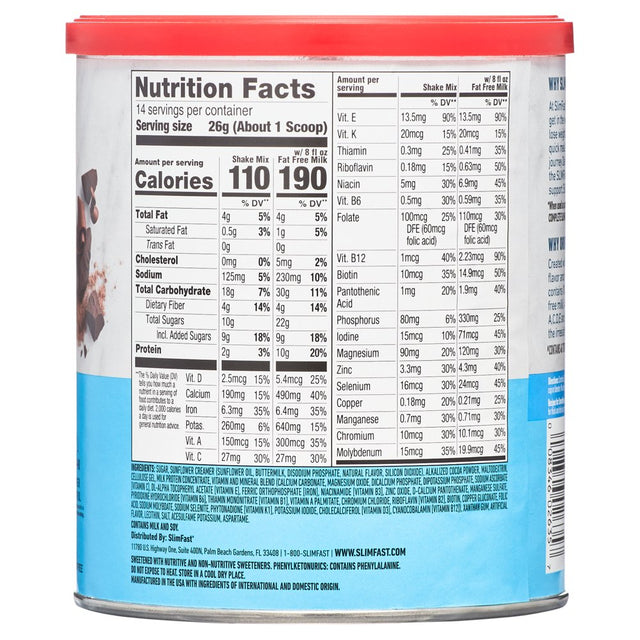 Slimfast Original Meal Replacement Shake Mix, Rich Chocolate Royale, 12.83 Oz.