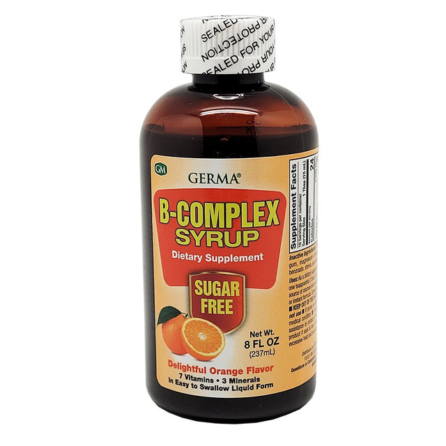 Germa B-Complex Syrup. Dietary Supplement. Bone Health, Growth and Development Aid. Sugar Free. Orange Flavor. 8 Oz