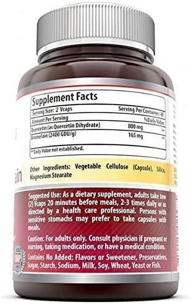 Amazing Nutrition Quercetin 800 Mg with Bromelain 165 Mg Veggie Capsules (120 Count (Pack of 3)) - Anti-Oxidant and Anti-Inflammatory Properties - Supports Heart, Joints and Respiratory Health