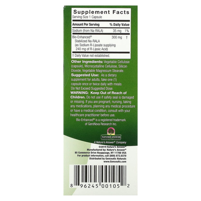Genceutic Naturals R-Lipoic Acid+ 300 Mg 60 Veg Caps