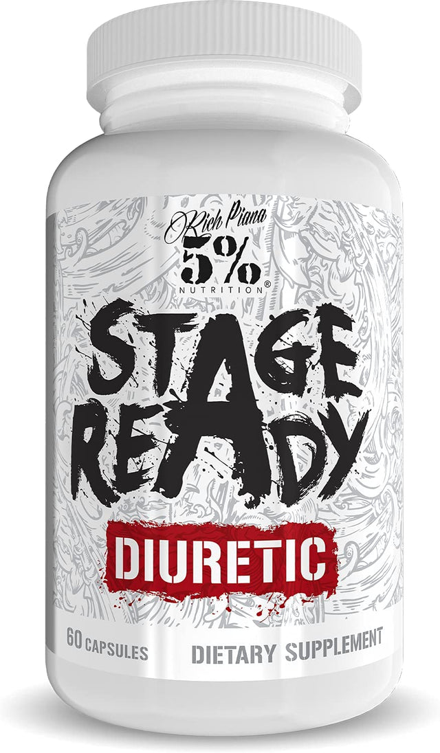 5% Nutrition Stage Ready Diuretic | Extra Strength Competition Diuretic | Fast Acting Weight Cut, Water Retention & Bloat Relief | Natural Formula W/Dandelion Root, Shavegrass, Uva Ursi (60 Pills)
