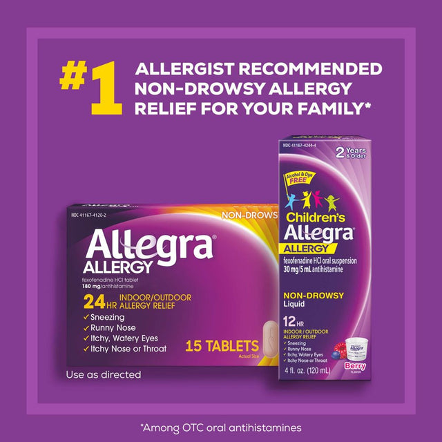 Allegra Adult 24 Hour Non-Drowsy Antihistamine Allergy Relief Medicine 180Mg Tablets 15Ct