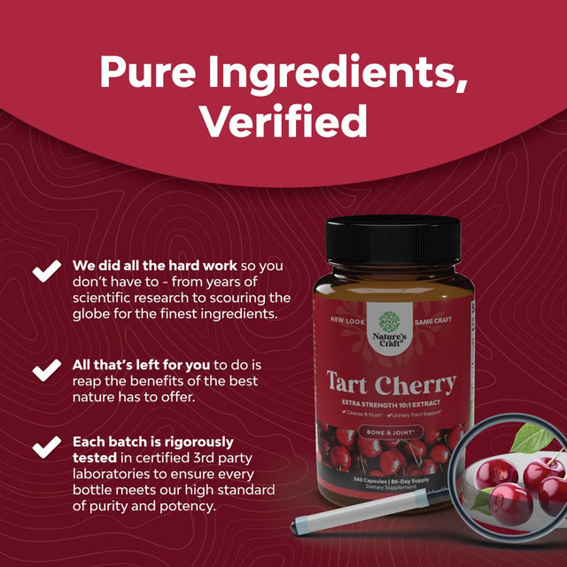 Advanced Tart Cherry Extract Capsules - Extra Strength Tart Cherry Capsules Uric Acid Cleanse and Joint Support Supplement - Muscle Recovery Supplement with Uric Acid Support Polyphenols 240 Capsules