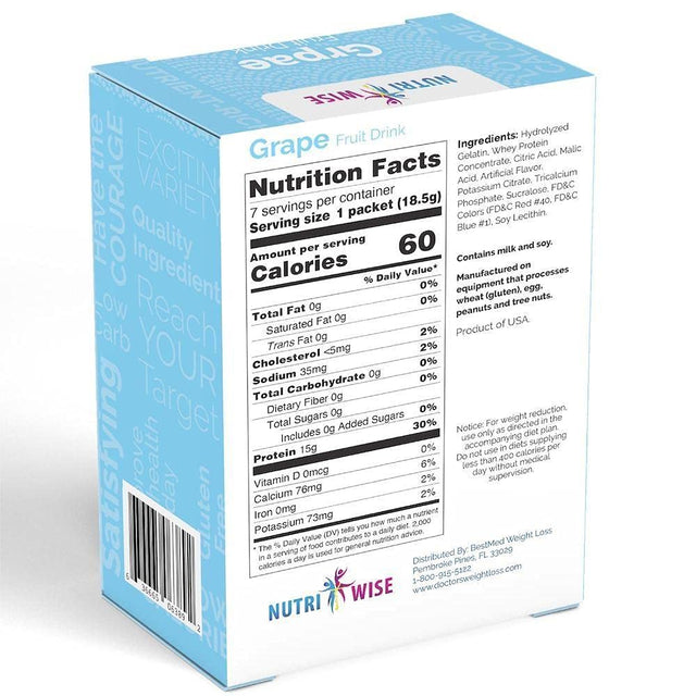 Diet Fruit Drink | Grape | 7/Box | High Protein, Gluten Free, Low Fat, Low Calorie, Low Sugar, Low Carb, Hunger Control