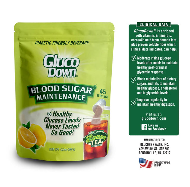 Glucodown, Maintains Healthy Blood Sugar, Delicious Lemon Tea, 45-Servings.