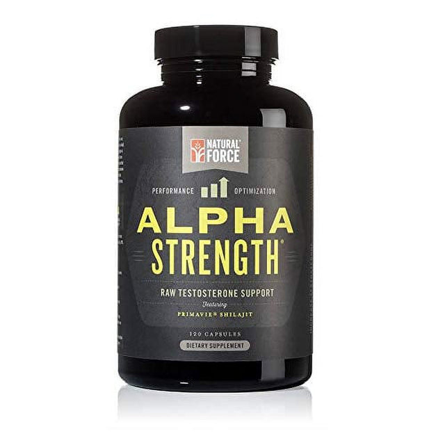 All Natural Testosterone Booster Alpha Strength, *Aggressive Test Supplement for Men*, Best for Muscle Growth and Strength, with Fulvic Minerals from Shilajit Extract by Natural Force, 120Ct