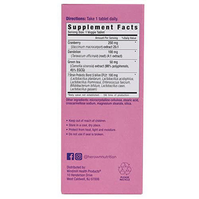 Her Own UTI, Helps Restore Ph Balance, Supports Vaginal Flora and Balance, Promotes Urinary Health, 7 Strain Probiotic Blend, Shelf Stable, Gluten and Soy Free, Vegan, 30 Capsules, 30 Servings