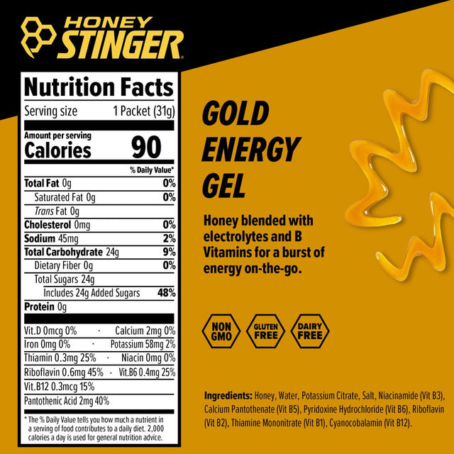Honey Stinger On-The-Go Energy Gel Snack Pouches, Gold, 24 Ct, 1.2 Oz