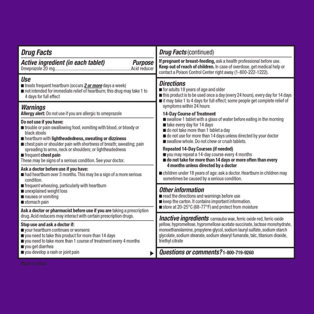 Equate Omeprazole Delayed Release Tablets 20 Mg, Acid Reducer, Frequent Heartburn, 42 Count