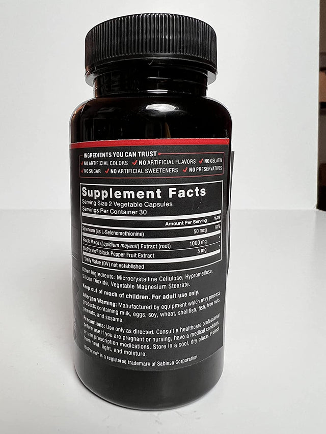 Force Factor Black Maca Root Vitality Supplement for Men with Superior Absorption and Power, Natural Maca Negra Extract, Fundamentals Series, 1000Mg, 60 Capsules