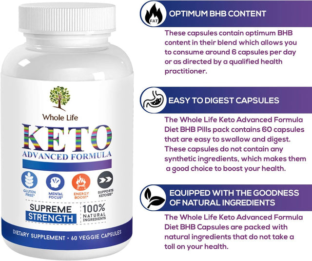 Keto Advanced Formula Diet BHB Pills - Ketogenic All Natural, Support Metabolism, Manage Cravings Keto BHB Supplement for Men & Women - Utilize Fat for Energy with Ketosis, 60 Capsules