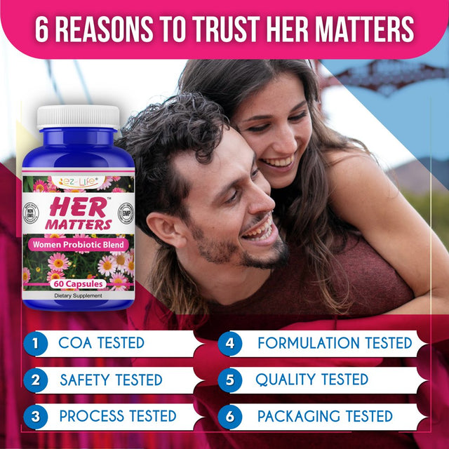 Her Matters Probiotic Supplement for Women Support Urinary Tract Health, Feminine Odor, Balance Ph, & Restore Proper Gut Flora 60 Capsules