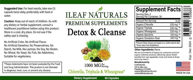 Ileaf Naturals Detox & Cleanse with Organic Triphala - 60 Veggie Capsules