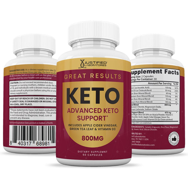 Justified Laboratories Great Results Keto ACV Pills 1275Mg Dietary Supplement 60 Capsules