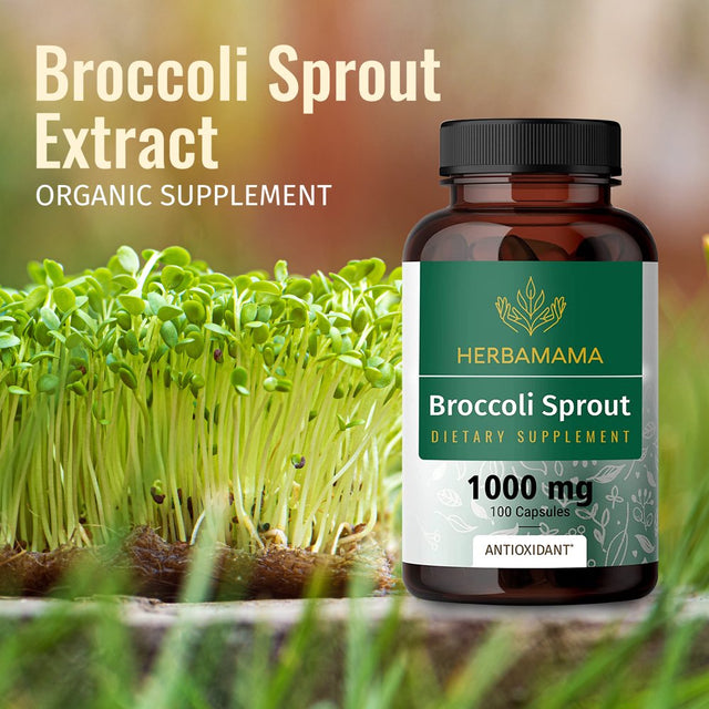 HERBAMAMA Broccoli Sprout Extract Capsules - Sulforaphane Supplement, 100 Veggie Caps