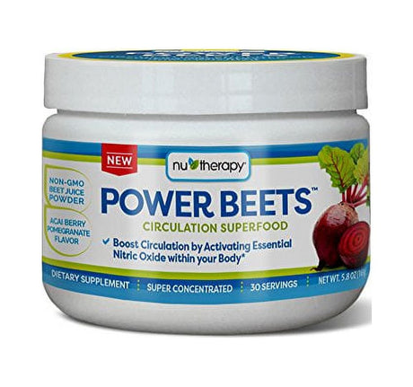 Nu-Therapy Power Beets - Super Concentrated Circulation Superfood - Dietary Supplement €“ Delicious Acai Berry Pomegranate Flavor €“ Non-Gmo Beet Juice Powder - 30 Servings, Red, 5.8 Ounce