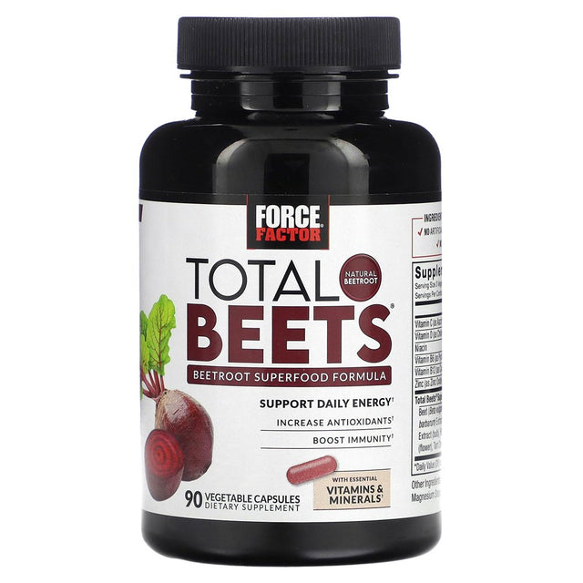 Force Factor Total Beets, Beetroot Superfood Formula, 90 Vegetable Capsules