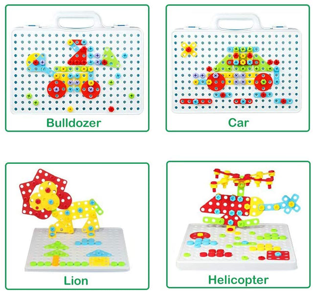 Gara Kids Construction Toy Set, 224 Pcs Peg Board Puzzle STEM Building Toy, 2-In-1 Preschool Learning Creative Toys, Take Apart Toy with Electric Drill for Children 3-10 Years Old