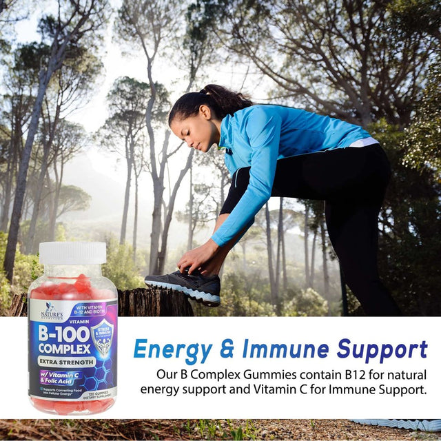 Super B Complex Gummies with Vitamin C & Folic Acid, Extra Strength Vitamin B Gummy Supplement with Niacin, B6, Folic Acid, B12, Biotin, Nature'S Energy Immune Support Supplements - 120 Gummies
