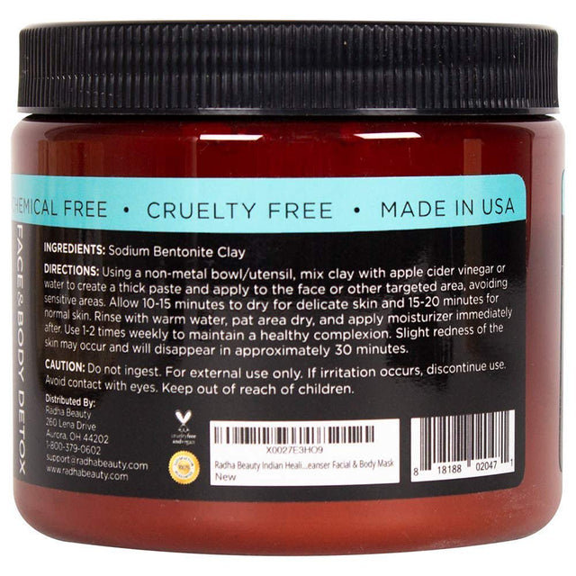 Indian Healing Clay Face & Body Mask - 100% Pure Bentonite Clay, 1Lb.