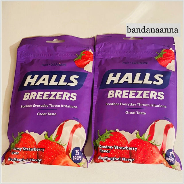 Halls Breezers Drops Cool Creamy Strawberry 25 Ea (Pack of 2)