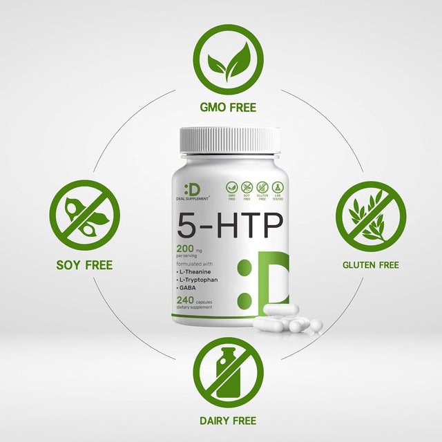 5-HTP 200Mg plus GABA, L-Theanine & L-Tryptophan, 240 Capsules | 98% High African Derived Griffonia Seed Extract | Complete Supports Calm & Relaxation
