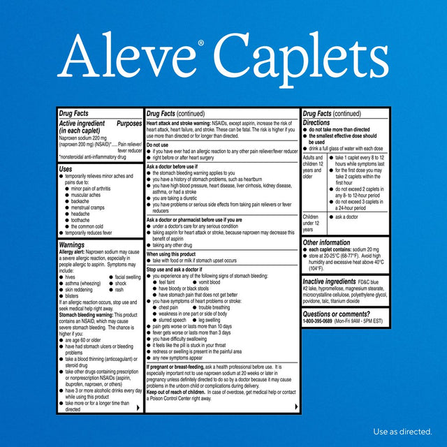 Aleve Caplets Naproxen Sodium Pain Reliever, 50 Count