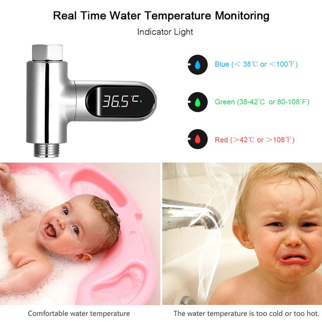 LED Digital Shower Temperature Display 0~100℃ Baby Bath Water Thermometer Celsius/ Fahrenheit Display 360° Rotating Screen for Home Kitchen Bathroom
