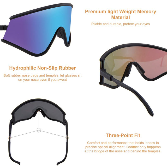FEISEDY Shield Wraparound Sports Sunglasses for Men Women Outdoor Windproof One Piece Cycling B9023