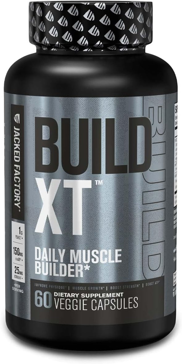 Jacked Factory Build-Xt Daily Muscle Builder & Performance Enhancer - Muscle Building Supplement for Muscular Strength & Growth | Trademarked Ingredients Peak02, Elevatp, & Astragin - 60 Veggie Pills