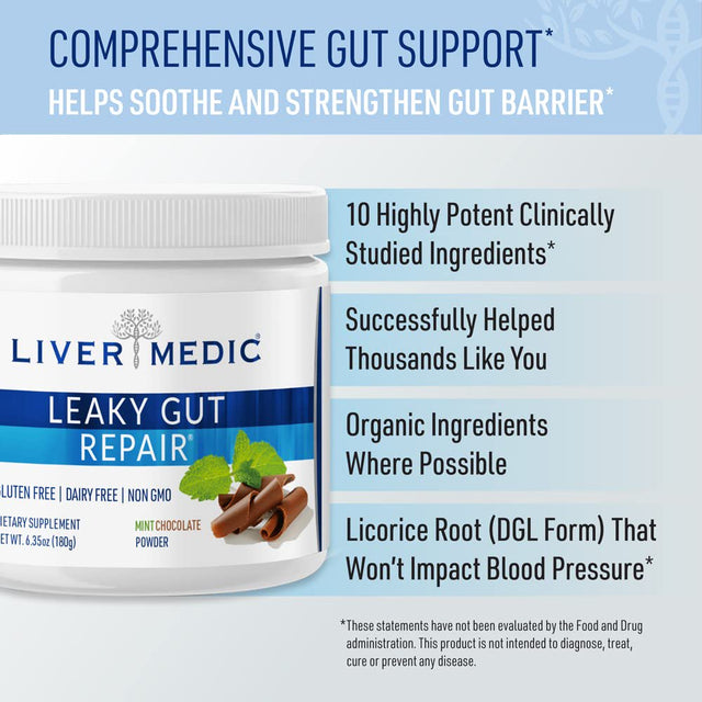 Leaky Gut Repair Powder (180 G) - Glutamine Powder W/Slippery Elm and Marshmallow Root - Leaky Gut Repair Supplements for IBS Relief, Bloating, Heartburn, & Gut Health - Mint Chocolate Flavor
