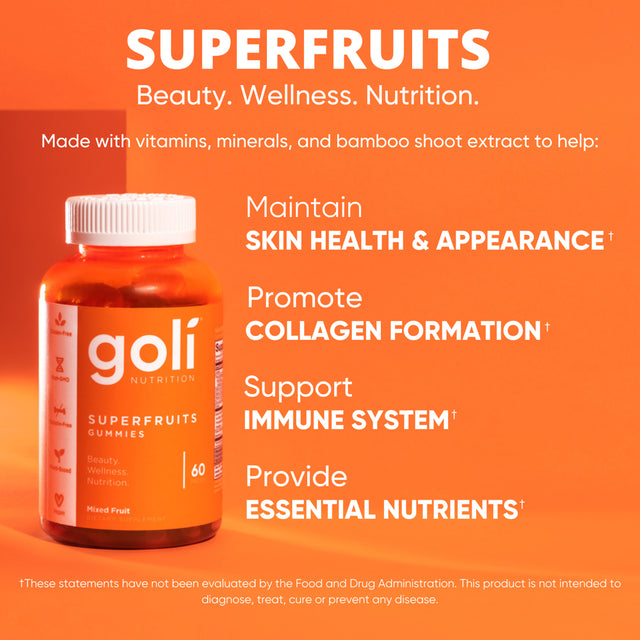 Goli Nutrition Super Fruits Gummies, Fruit Blend Flavor Dietary Supplement, 60 Count