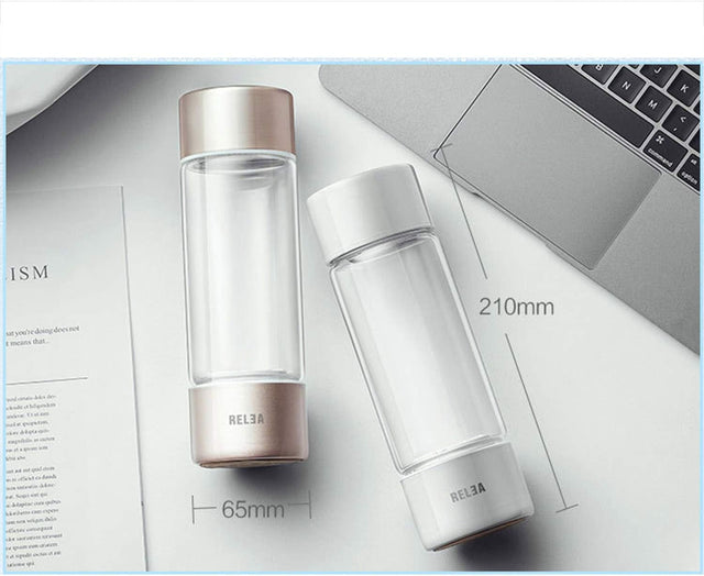 Portable 4 Minute Hydrogen-Rich Water Bottle Rechargeable High Concentration Hydrogen Generator Glass Bottle Anti-Aging Anti-Oxidation Alkaline Water Generator, 360Ml