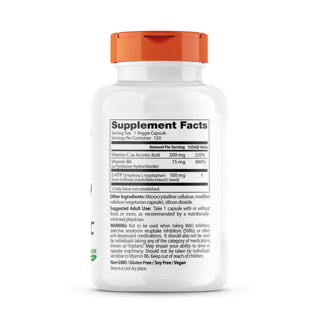 Doctor'S Best 5-HTP Enhanced with Vitamins B6 and C, Non-Gmo, Vegan, Gluten Free, Soy Free, 120 Veggie Caps