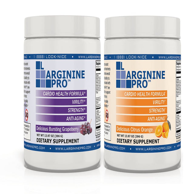 L-Arginine Pro Powder - 5500Mg L-Arginine, 1100Mg L-Citrulline Cardio Health (Grapeberry (1) Jar / Citrus Orange (1) Jar)
