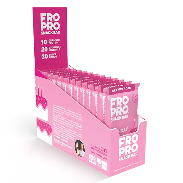 FROPRO Plant Protein Snack Bars - Plant Based Protein Bars, All-Natural, Gluten, Dairy, & Soy Free, High Protein Bars with Low Calories | Birthday Cake, 12 Pack