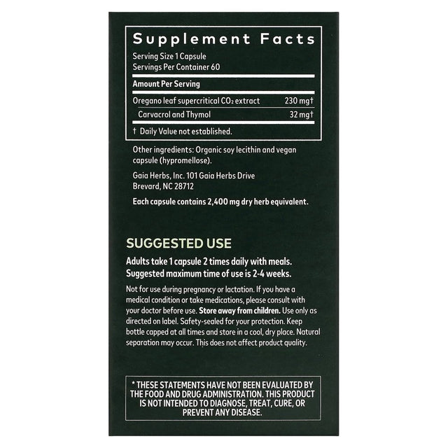 Gaia Herbs, Oil of Oregano, 60 Vegan Liquid Phyto-Caps