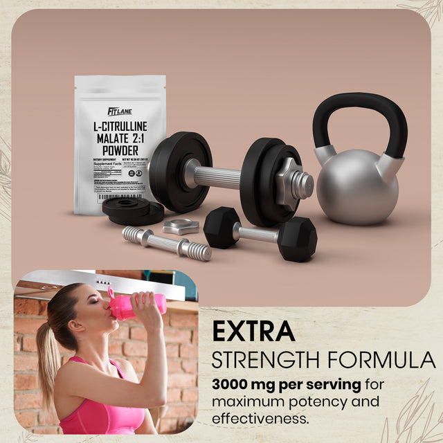 L-Citrulline Malate 2:1 Powder 301 Gms - Natural Nitrous Oxide Supplement for Recovery - Fit Lane Nutrition