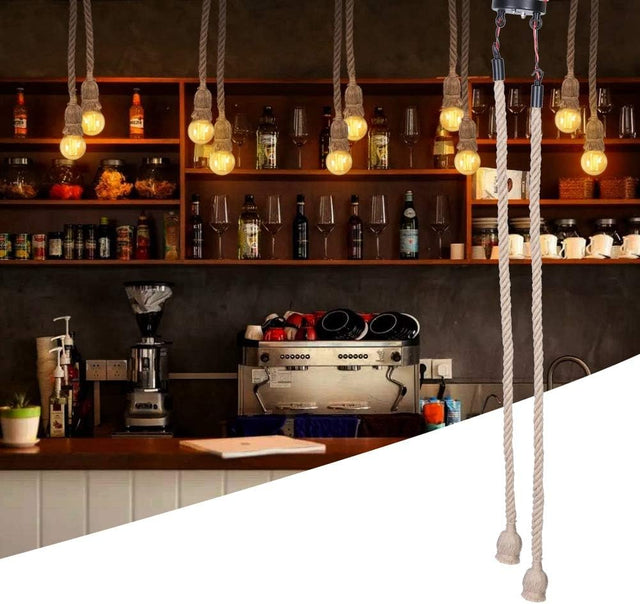 Fdit Pendant Light, Jute + Metalc Hemp Rope Lamp, Durability 85V-265V Industrial Occasion for Bars Restaurants Homes Cafes