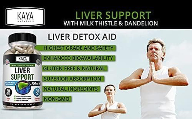 Kaya Naturals Liver Cleanse Detox & Repair | Milk Thistle Liver Supplement | Liver Detox for Women and Men | Artichoke Extract and Dandelion Root Capsules | 60 Count