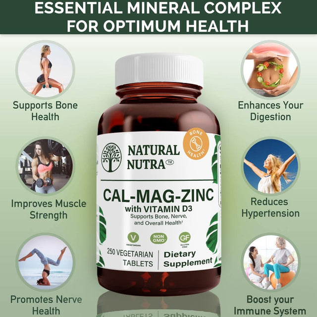 Natural Nutra Calcium Magnesium Zinc Supplement with Vitamin D3 for Bone Strength - 250 Count