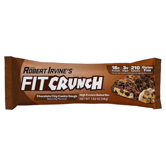 FITCRUNCH Snack Size Protein Bars, Designed by Robert Irvine, 6-Layer Baked Bar, 3G of Sugar, Gluten Free & Soft Cake Core (9 Bars, Chocolate Chip Cookie Dough)