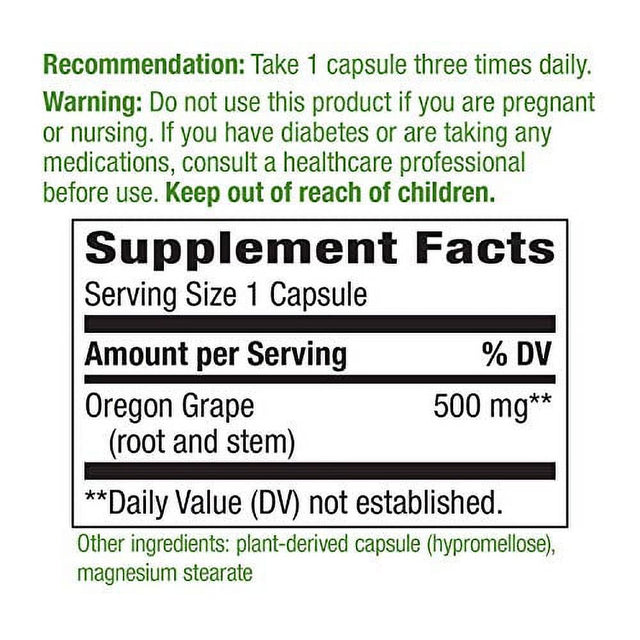 Nature’S Way Oregon Grape, Traditional Digestive Support*, Non-Gmo Project Verified, 500 Mg per Serving, 90 Capsules
