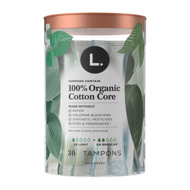 L. Organic Cotton Tampons Duopack - Light/Regular Absorbency, 30 Ct
