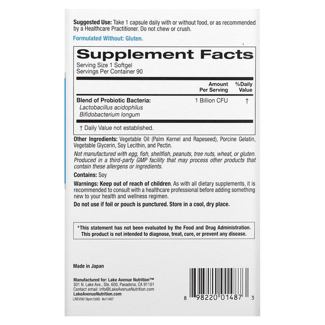 Lake Avenue Nutrition, Probiotic Minis, 2 Strain Blend, 1 Billion CFU, 90 Softgels