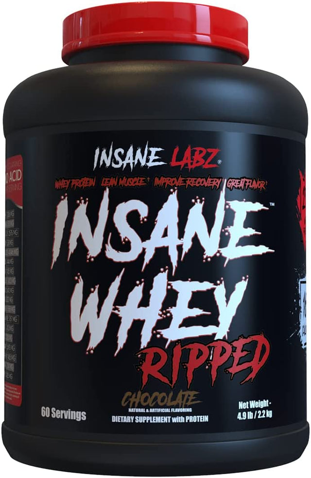Insane Labz Insane Whey Ripped, Lean Muscle Building Protein with L-Carnitine and CLA Oil Powder, 5Lbs 60 Servings, Chocolate