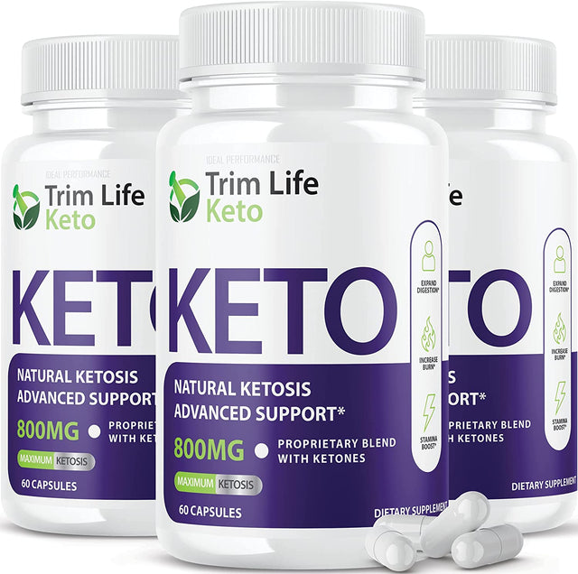IDEAL PERFORMANCE Trim Life Keto Pills Weight Fat Management Loss Shark 800Mg Labs Extra Strong Xtra Ketosis Supplement (3 Pack)