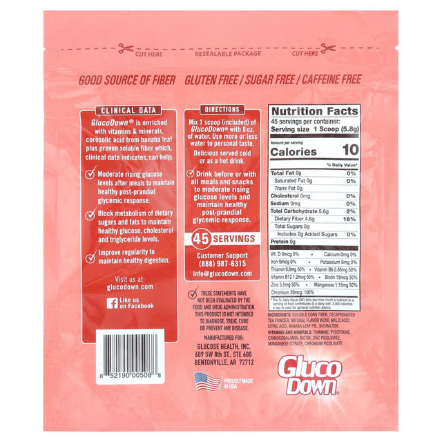 Glucodown, Maintains Healthy Blood Sugar, Delicious Raspberry Tea, 45-Servings